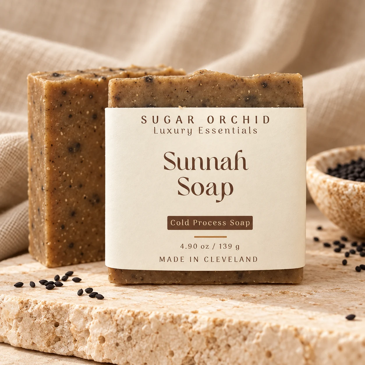 Sunnah Soap with its cream Sugar Orchid wrap label
