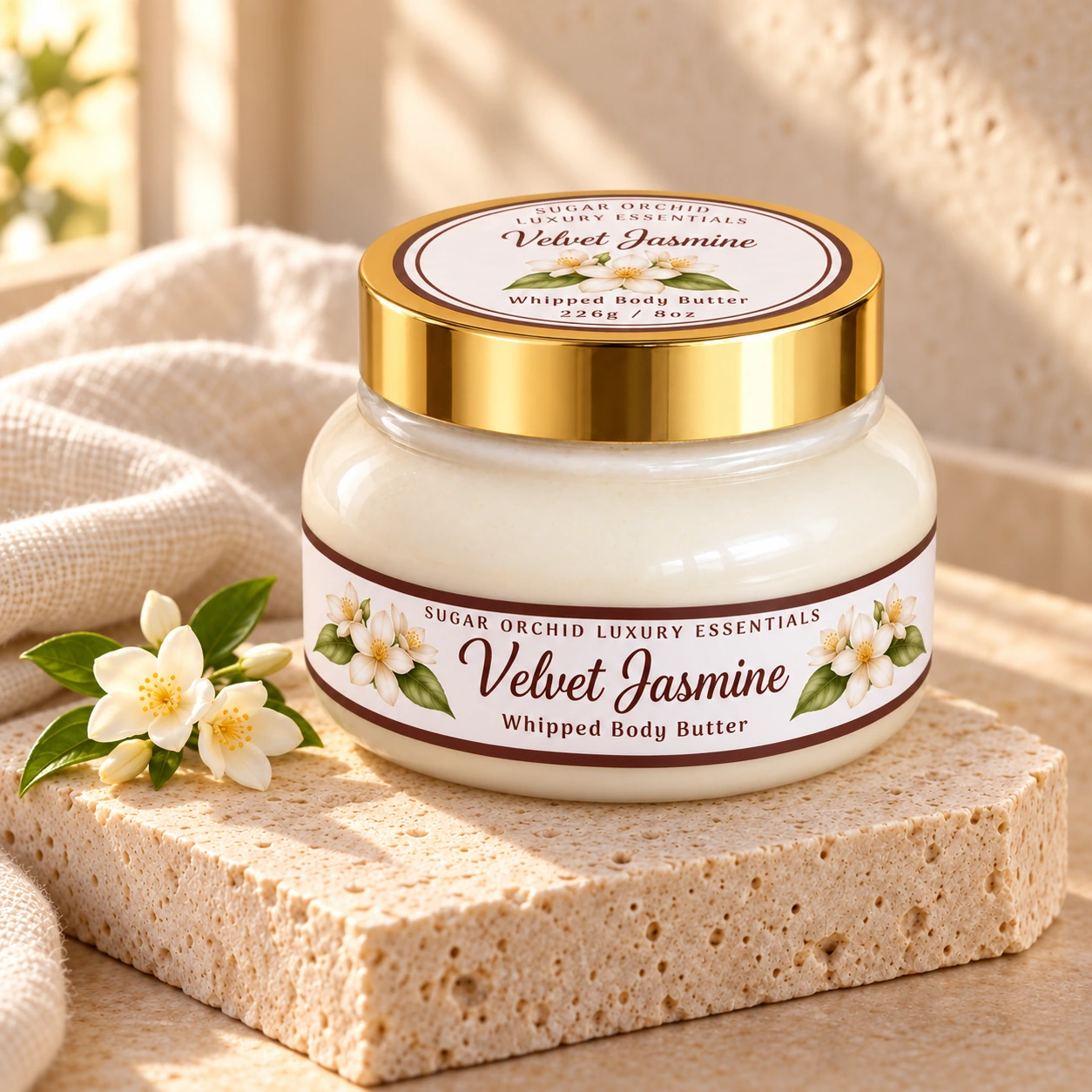 Velvet Jasmine Whipped Body Butter, current Sugar Orchid jar and label
