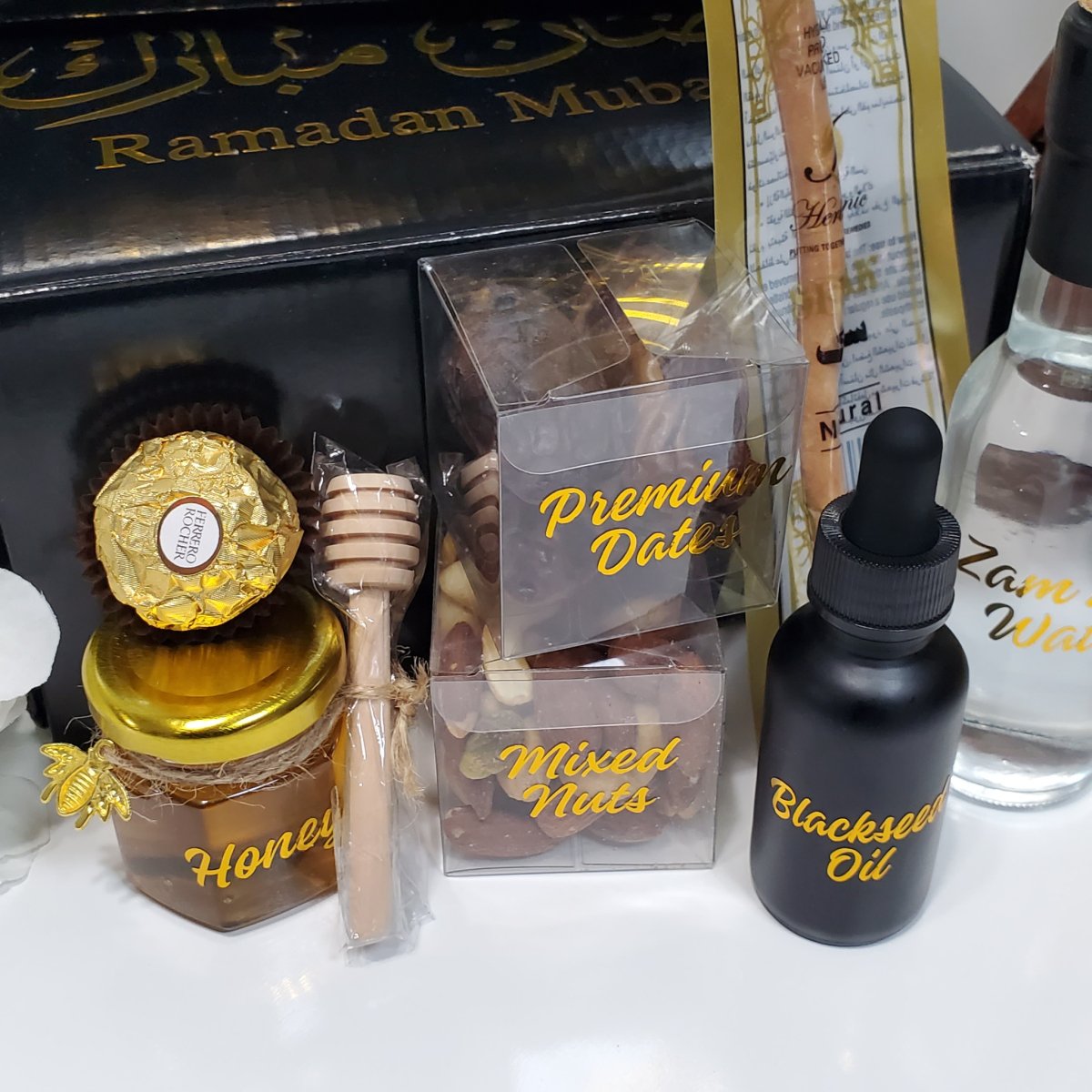 Elegant Ramadan Gift Box with Honey, Zam Zam Water, Dates & More - Perfect for Eid Celebration - Sugar Orchid Luxury Essentials
