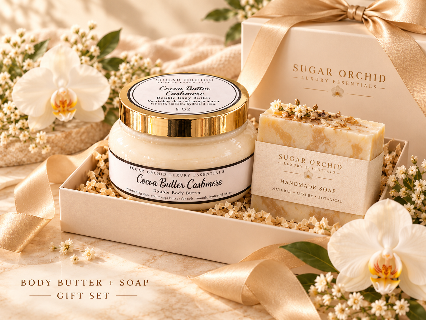 Sugar Orchid body butter and handmade soap gift set